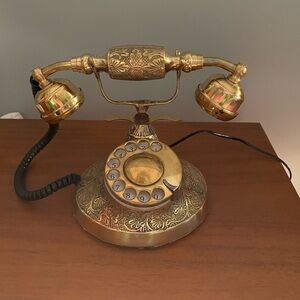 Vintage Brass Rotary Dial Telephone
